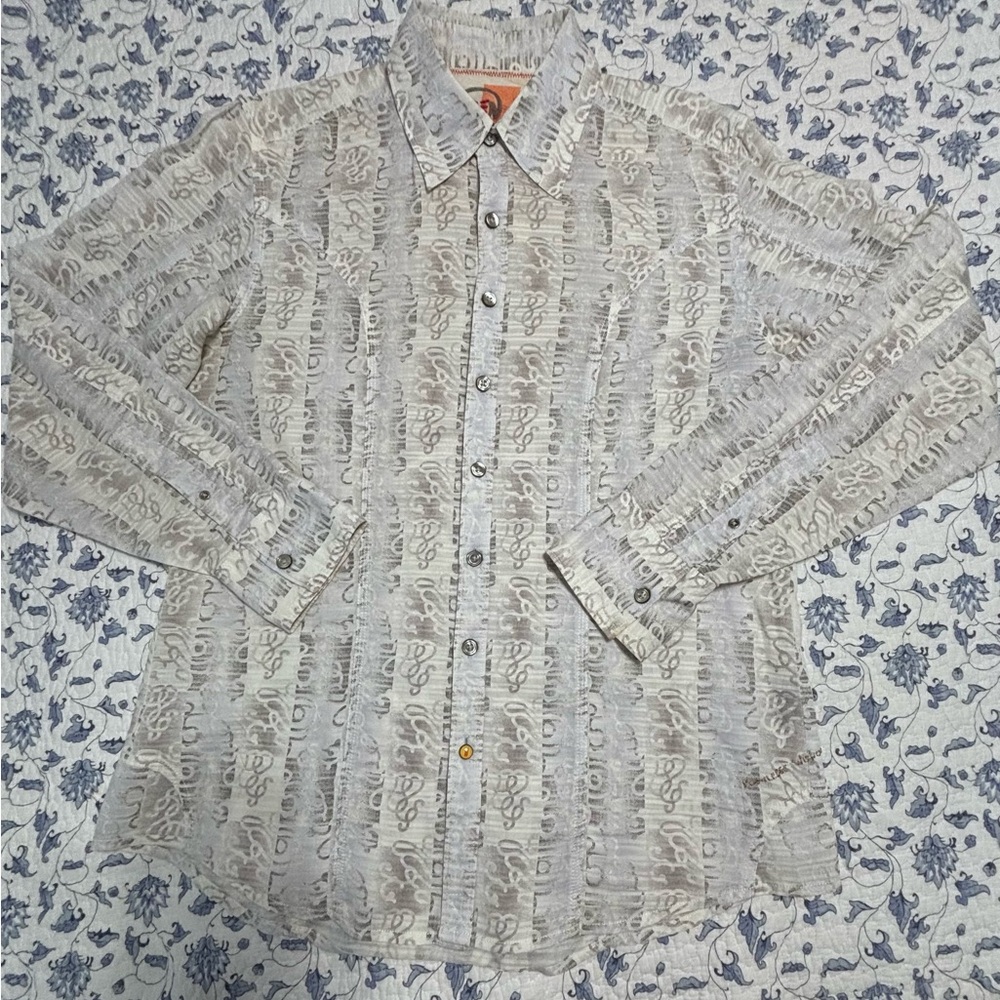 Robert Graham men’s Large button down gray white shirt artistic minimalist - Picture 3 of 13